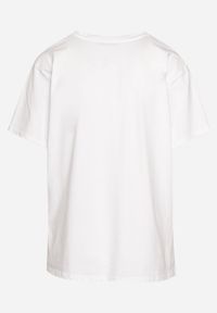 Born2be - Biało-Różowy T-shirt z Bawełny Ozdobiony Metalicznym Nadrukiem Zarilla. Kolor: biały. Materiał: bawełna. Wzór: aplikacja, nadruk. Sezon: lato