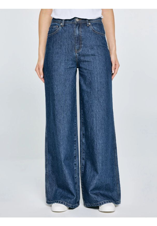 Big-Star - Jeansy damskie z szeroką nogawką granatowe Emily 532. Stan: podwyższony. Kolor: niebieski. Styl: elegancki