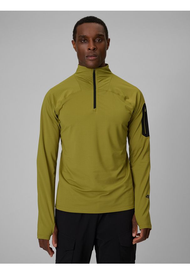 4f - 4F Bluza trekkingowa regular bez kaptura męska - zielona XL. Typ kołnierza: bez kaptura. Kolor: zielony. Materiał: materiał. Długość: długie