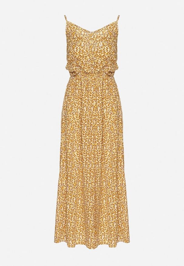 Born2be - Żółta Bawełniana Sukienka na Ramiączkach o Rozkloszowanym Kroju Jenarella. Okazja: na co dzień. Typ kołnierza: dekolt w kształcie V. Kolor: żółty. Materiał: bawełna. Długość rękawa: na ramiączkach. Styl: casual, elegancki