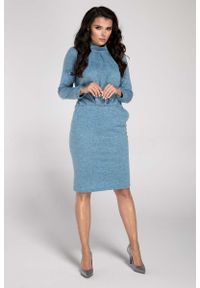 Nommo - Niebieska Sukienka Mini z Półgolfem. Kolor: niebieski. Materiał: poliester, poliamid, wiskoza. Długość: mini #1