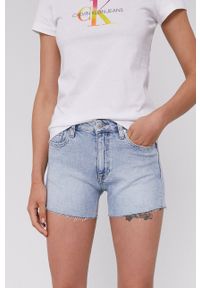 Calvin Klein Jeans Szorty jeansowe damskie. Okazja: na co dzień. Kolor: niebieski. Materiał: tkanina. Wzór: gładki. Styl: casual #1