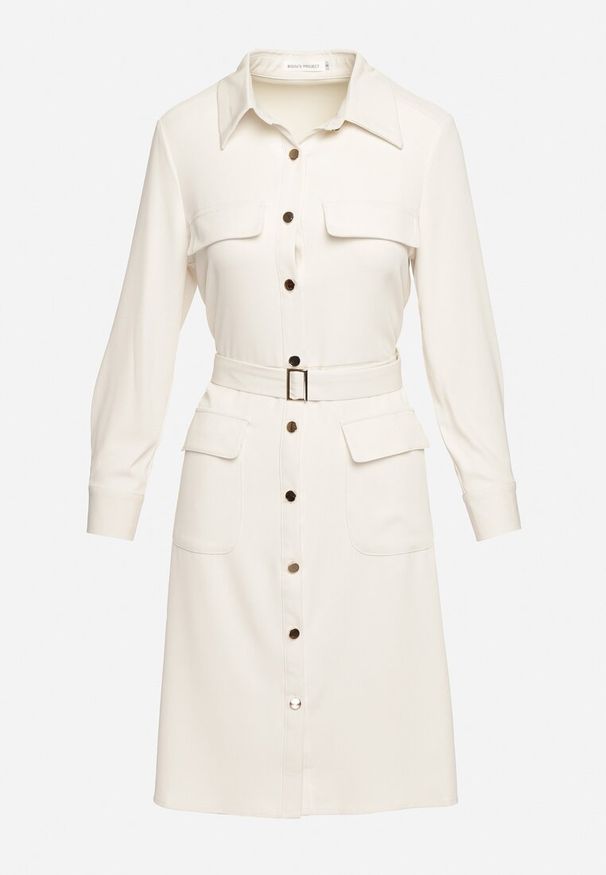 Born2be - Jasnobeżowa Sukienka Koszulowa z Kieszeniami w Stylu Utility Naiatema. Okazja: na co dzień. Kolor: beżowy. Typ sukienki: koszulowe. Styl: klasyczny, casual