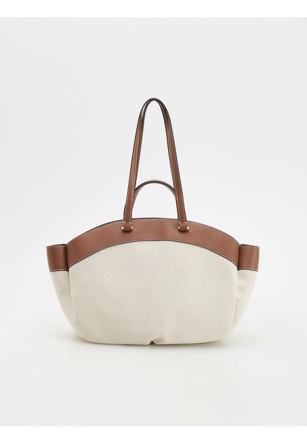 Reserved - Tkaninowa torebka shopper - brązowy. Kolor: brązowy. Wzór: gładki