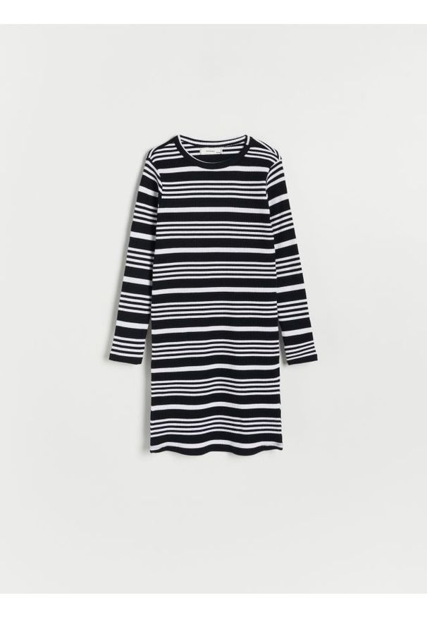 Reserved - Sukienka w paski - czarny. Kolor: czarny. Materiał: bawełna. Wzór: paski