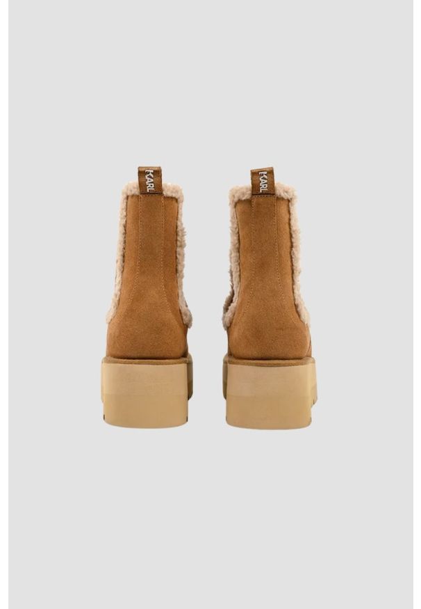 Karl Lagerfeld - KARL LAGERFELD Karmelowe damskie śniegowce SKYLAR, Rozmiar 38. Kolor: brązowy. Materiał: futro, zamsz. Szerokość cholewki: normalna