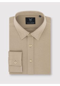 Pako Lorente - PAKO LORENTE – Beżowa bawełniana koszula męska. Kolor: zielony, beżowy. Materiał: bawełna. Długość rękawa: długi rękaw. Długość: długie. Wzór: gładki #9