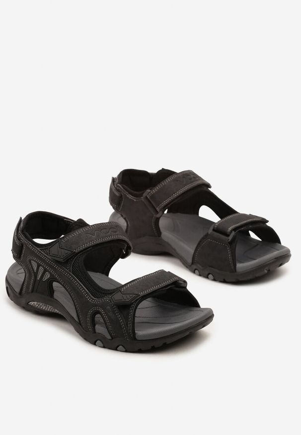 Born2be - Czarne Sandały Zapinane na Rzepy Tloerie. Okazja: na spacer. Zapięcie: rzepy. Kolor: czarny. Materiał: len. Sezon: lato. Styl: elegancki, wakacyjny