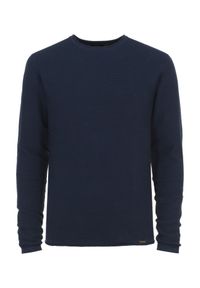 Ochnik - Granatowy sweter męski basic. Okazja: na co dzień. Kolor: niebieski. Materiał: bawełna. Długość: długie. Wzór: ze splotem. Styl: casual #4