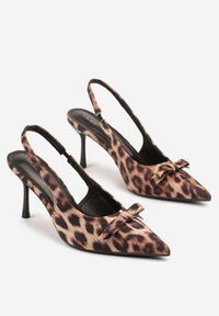 Renee - Panterkowe Sandały Szpilki Vices Typu Slingback z Kokardą Dorozia. Okazja: na spotkanie biznesowe, na co dzień. Materiał: lakier. Obcas: na szpilce. Styl: klasyczny, casual, elegancki, biznesowy. Wysokość obcasa: średni #5