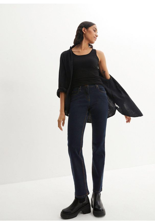 bonprix - Dżinsy ze stretchem Straight, mid waist. Kolor: niebieski