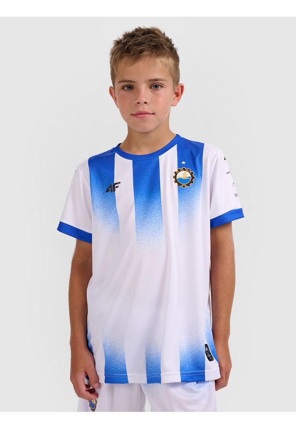 4f - 4F Koszulka klubowa domowa z sezonu 2025/26 dziecięca 4F x Stal Mielec - biała 134/140 (8-10 lat). Okazja: do domu. Kolor: biały. Materiał: dzianina, włókno. Wzór: gradientowy. Sezon: lato. Styl: młodzieżowy