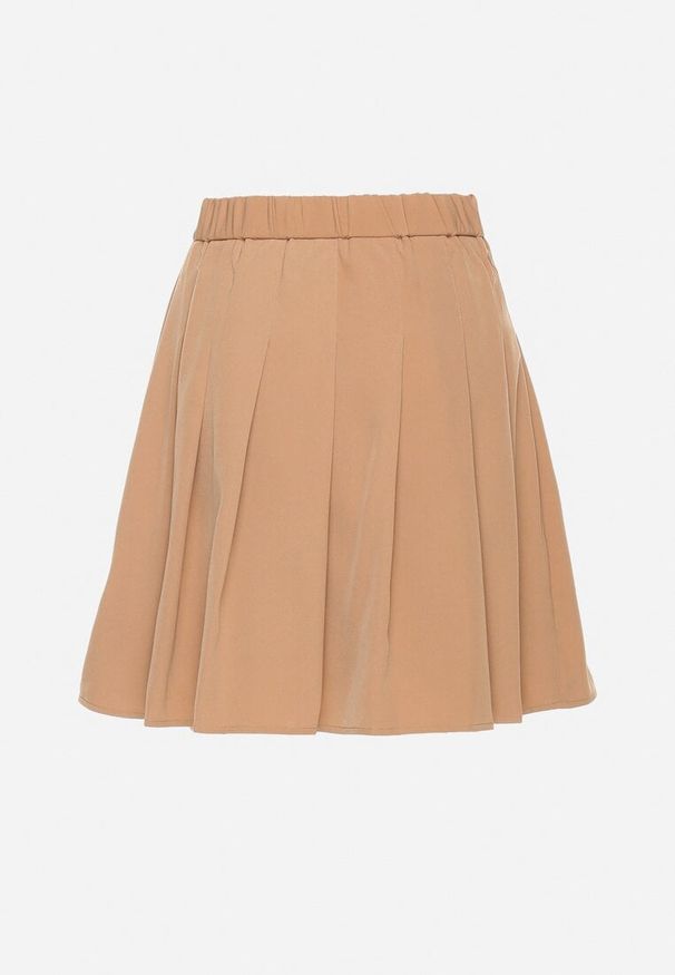 Born2be - Beżowa Rozkloszowana Spódnica w Stylu Preppy z Wiskozą z Plisami i Gumką w Talii Ilinia. Okazja: na spotkanie biznesowe. Kolor: beżowy. Materiał: wiskoza. Styl: elegancki, biznesowy, klasyczny