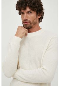 Sisley sweter wełniany męski kolor beżowy. Kolor: beżowy. Materiał: wełna. Wzór: gładki. Styl: klasyczny #4