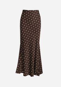 Born2be - Brązowa Trapezowa Spódnica w Groszki z Wysokim Stanem Pavea. Okazja: na co dzień, na spacer. Stan: podwyższony. Kolor: brązowy. Wzór: grochy. Styl: klasyczny, casual, elegancki #4