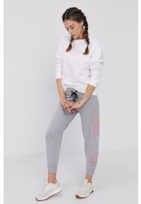 DKNY - Dkny Spodnie damskie kolor szary z nadrukiem. Kolor: szary. Materiał: dzianina. Wzór: nadruk #2