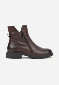 Born2be - Brązowe Asymetryczne Botki Zdobione Suwakiem i Wycięciami w Cholewce Balles. Okazja: na imprezę, na co dzień. Kolor: brązowy. Materiał: jeans. Szerokość cholewki: normalna. Wzór: aplikacja. Obcas: na obcasie. Styl: elegancki, casual, klasyczny. Wysokość obcasa: średni #7