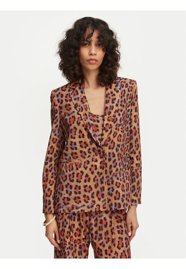 LOLA CASADEMUNT Marynarka MS2602005 Brązowy Straight Fit. Kolor: brązowy. Materiał: syntetyk