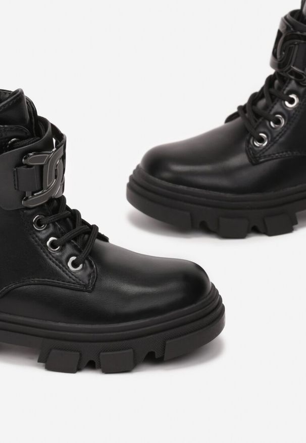 Born2be - Czarne Botki Workery na Grubej Podeszwie Chionele. Zapięcie: pasek. Kolor: czarny. Materiał: jeans, dzianina. Szerokość cholewki: normalna