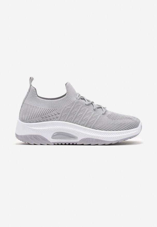 Born2be - Szare Wsuwane Buty Sportowe z Elastyczną Cholewką i Ozdobną Wstawką na Podeszwie Moonsara. Okazja: na co dzień. Nosek buta: okrągły. Zapięcie: bez zapięcia. Kolor: szary. Materiał: jeans. Szerokość cholewki: normalna. Sport: fitness