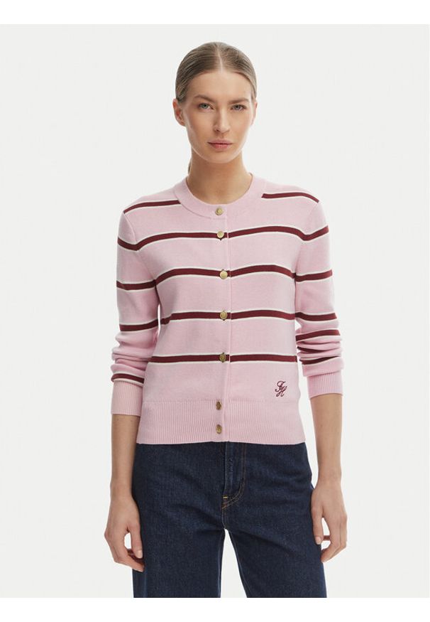 TOMMY HILFIGER - Tommy Hilfiger Kardigan WW0WW49617 Różowy Regular Fit. Kolor: różowy. Materiał: bawełna