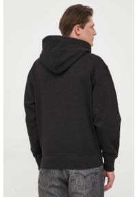 BOSS Orange - BOSS bluza bawełniana BOSS ORANGE męska kolor czarny z kapturem z nadrukiem. Typ kołnierza: kaptur. Kolor: czarny. Materiał: bawełna. Wzór: nadruk #3