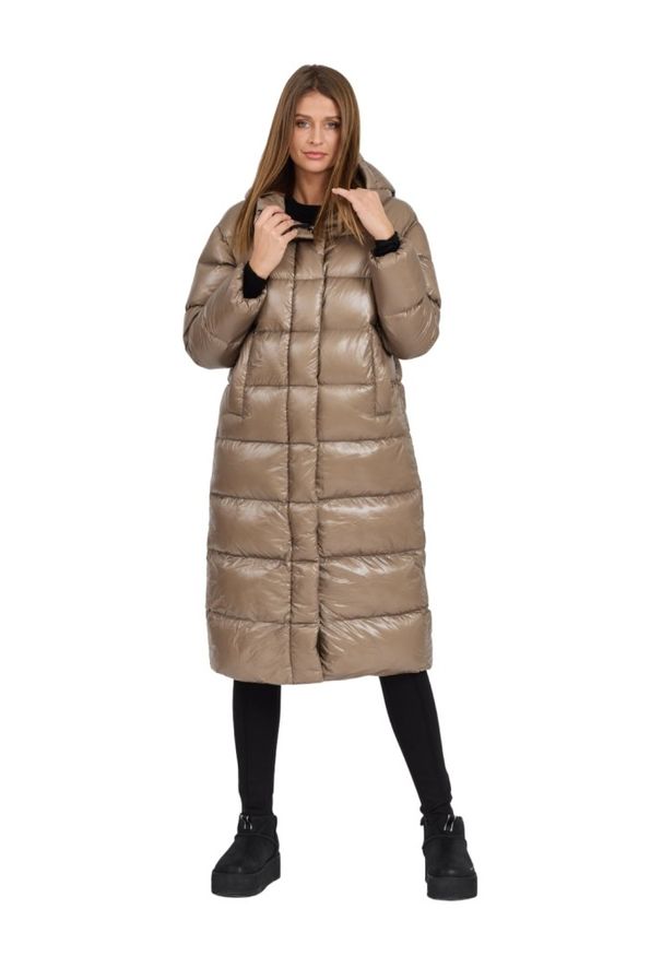 Hetrego - HETREGO Beżowy damski płaszcz puchowy Tara Woman Oversized Quilted Coat, Rozmiar 40 EU - 44 IT. Kolor: beżowy. Materiał: puch. Długość rękawa: długi rękaw. Długość: długie