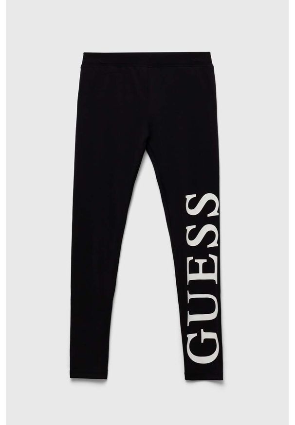 Guess legginsy dziecięce kolor czarny z nadrukiem. Kolor: czarny. Wzór: nadruk
