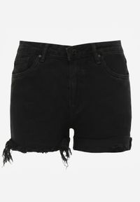 Renee - Czarne Szorty Jeansowe z Dodatkiem Bawełny High Waist z Przetarciami na Nogawkach Vimalen. Stan: podwyższony. Kolor: czarny. Materiał: jeans, bawełna. Sezon: lato. Styl: elegancki #7