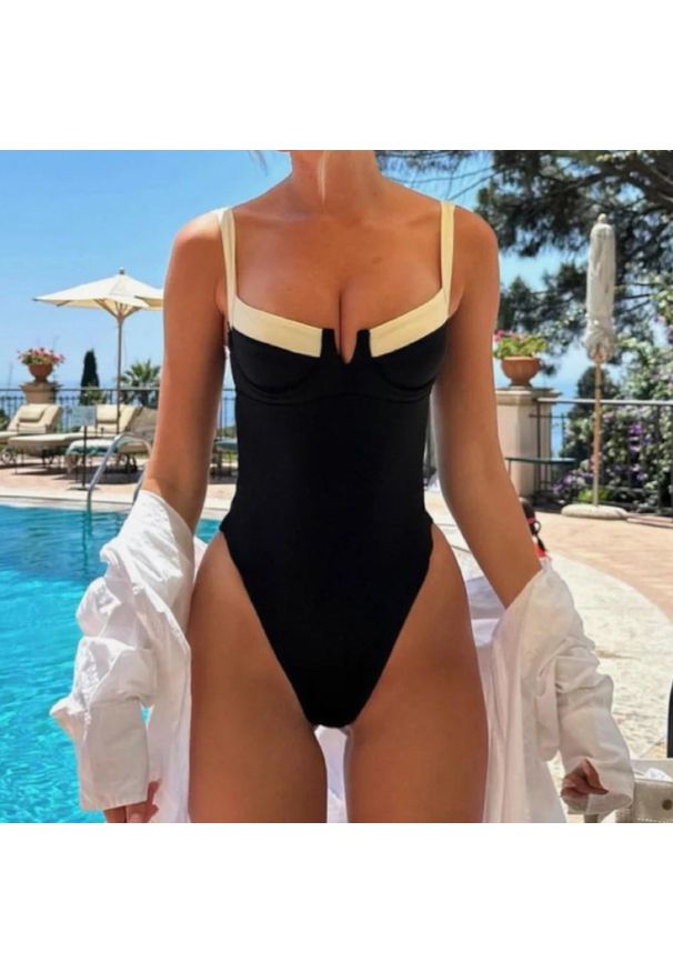 Intica - Strój kąpielowy jednoczęściowy elastyczny na plażę i basen Zoea. Kolor: czarny. Materiał: tkanina, materiał