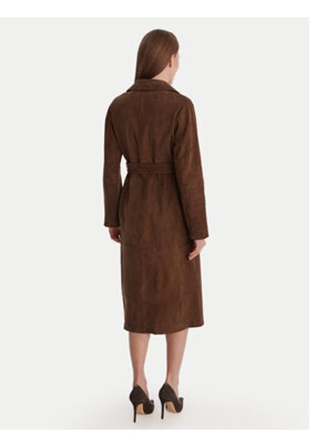 Marella Płaszcz skórzany Oblare 2613441091 Brązowy Regular Fit. Kolor: brązowy. Materiał: skóra