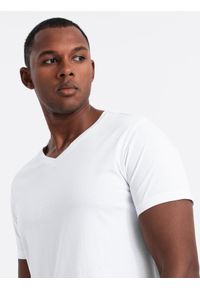 Ombre Clothing - Zestaw bawełnianych koszulek męskich V-neck BASIC – szarozielony/biały/beżowy V14 OM-TSBS-0233 - XXL. Typ kołnierza: dekolt w serek. Kolor: zielony. Materiał: bawełna #7