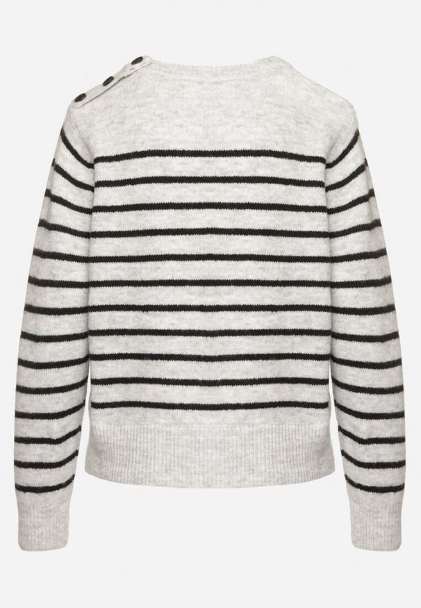 Born2be - Jasnoszary Sweter w Paski o Klasycznym Kroju Rialira. Okazja: na co dzień. Kolor: szary. Materiał: jeans. Długość rękawa: długi rękaw. Długość: długie. Wzór: paski. Styl: klasyczny