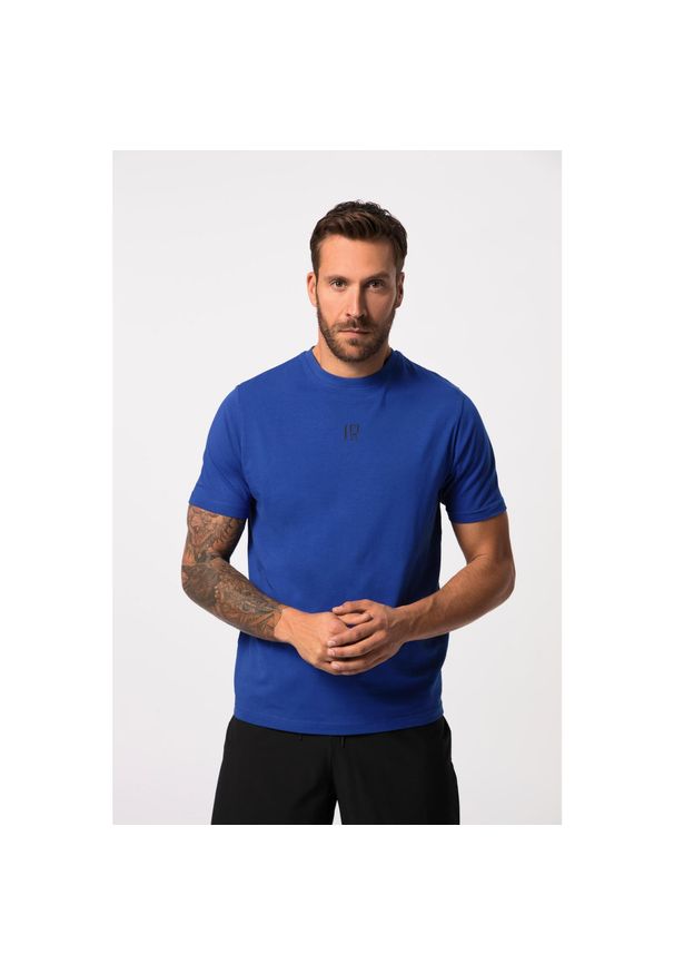 JAY-PI - Męski T-shirt fitness okrągły dekolt rękaw 1/2 nadruk z tyłu. Kolekcja: plus size. Kolor: niebieski. Materiał: bawełna, elastan, materiał. Wzór: nadruk. Sport: fitness
