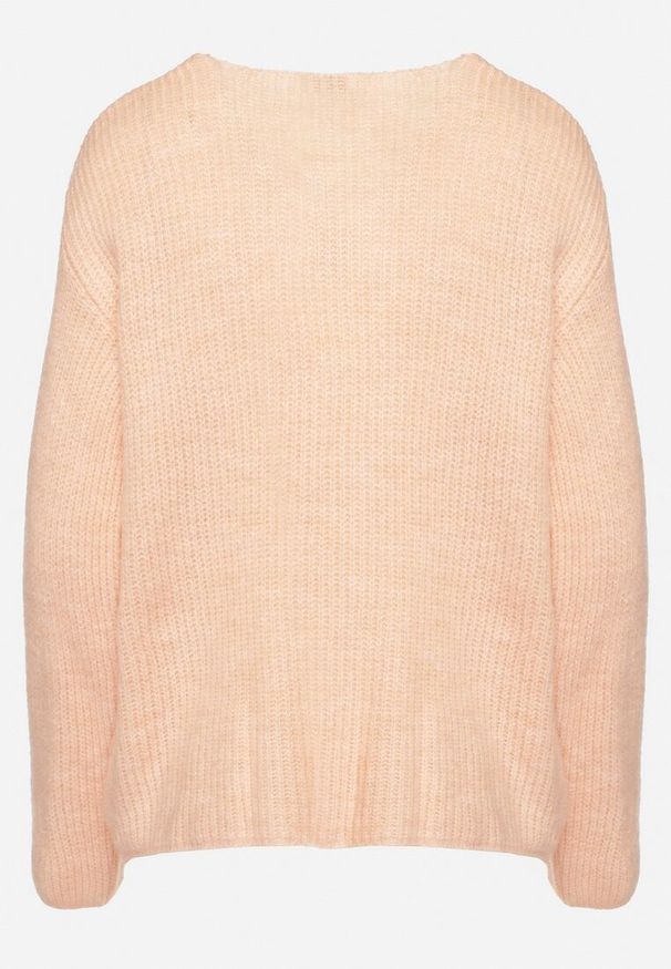 Born2be - Jasnoróżowy Klasyczny Sweter z Dekoltem w Serek Eloma. Okazja: na co dzień. Typ kołnierza: dekolt w serek. Kolor: różowy. Materiał: jeans. Styl: klasyczny