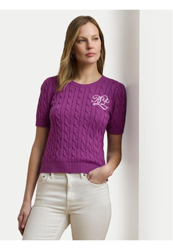 Lauren Ralph Lauren - LAUREN RALPH LAUREN Sweter 200976989002 Fioletowy Slim Fit. Kolor: fioletowy. Materiał: bawełna