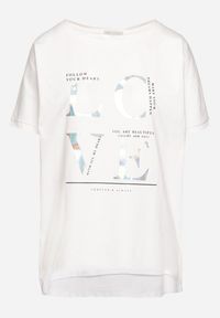 Born2be - Biały T-shirt z Bawełny Ozdobiony Metalicznym Napisem Mironea. Okazja: na co dzień. Kolor: biały. Materiał: bawełna. Wzór: napisy, aplikacja. Styl: casual, klasyczny, elegancki #6