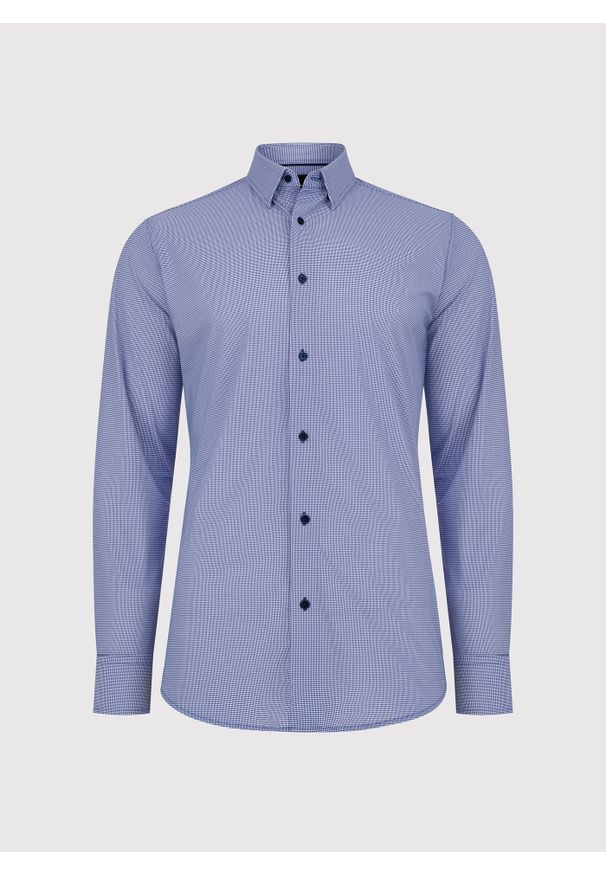 Pako Lorente - PAKO LORENTE – Granatowa dzianinowa koszula w pepitkę. Kolor: niebieski. Materiał: dzianina. Długość rękawa: długi rękaw. Długość: długie