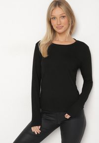 Born2be - Czarna Bluzka Typu Longsleeve z Okrągłym Dekoltem Unelessa. Kolor: czarny. Materiał: jeans. Długość rękawa: długi rękaw. Styl: elegancki, klasyczny #5