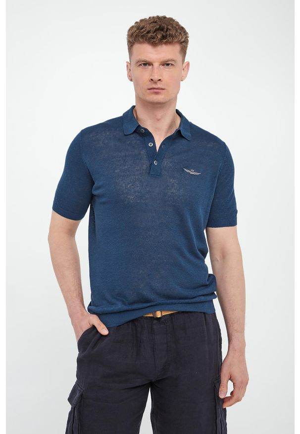 Aeronautica Militare - Polo męskie lniane AERONAUTICA MILITARE. Typ kołnierza: polo. Materiał: len