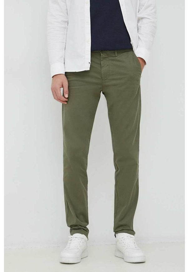 United Colors of Benetton spodnie męskie kolor zielony w fasonie chinos. Kolor: zielony. Materiał: tkanina. Wzór: gładki