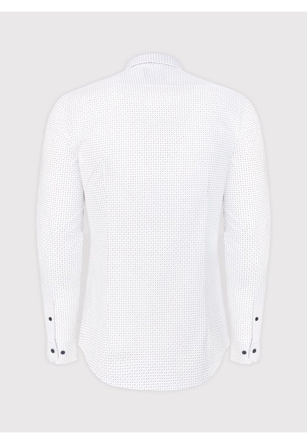 Pako Lorente - PAKO LORENTE – Biała koszula w granatowo-czerwony mikrowzór. Kolor: niebieski, czerwony, biały, wielokolorowy. Materiał: elastan, bawełna