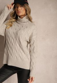 Renee - Szary Golf z Imitacją Splotu ze Ściągaczami Giovarella. Okazja: na spotkanie biznesowe. Typ kołnierza: golf. Kolor: szary. Materiał: jeans. Długość rękawa: długi rękaw. Długość: długie. Wzór: ze splotem. Styl: biznesowy, elegancki #4