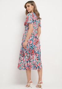 Born2be - Niebiesko-Różowa Sukienka o Rozkloszowanym Kroju Zapinana na Guziki z Gumką w Pasie Siloedia. Kolor: niebieski. Materiał: tkanina. Sezon: lato #5