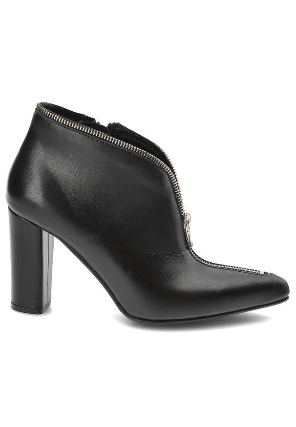 Czarne Botki Simen Modne Buty Damskie. Zapięcie: zamek. Kolor: czarny. Materiał: skóra. Wzór: gładki. Obcas: na obcasie. Styl: klasyczny, elegancki. Wysokość obcasa: średni