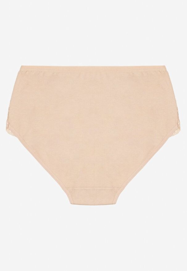 Born2be - Beżowe Bawełniane Majtki Figi z Koronką Idiana. Kolekcja: plus size. Kolor: beżowy. Materiał: koronka, bawełna. Wzór: koronka