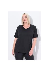 ULLA POPKEN - Damskie Bluzka funkcyjna szybkoschnąca dekolt w serek rękawy 1/2. Typ kołnierza: dekolt w serek. Kolekcja: plus size. Kolor: czarny. Materiał: poliester, materiał, elastan #1