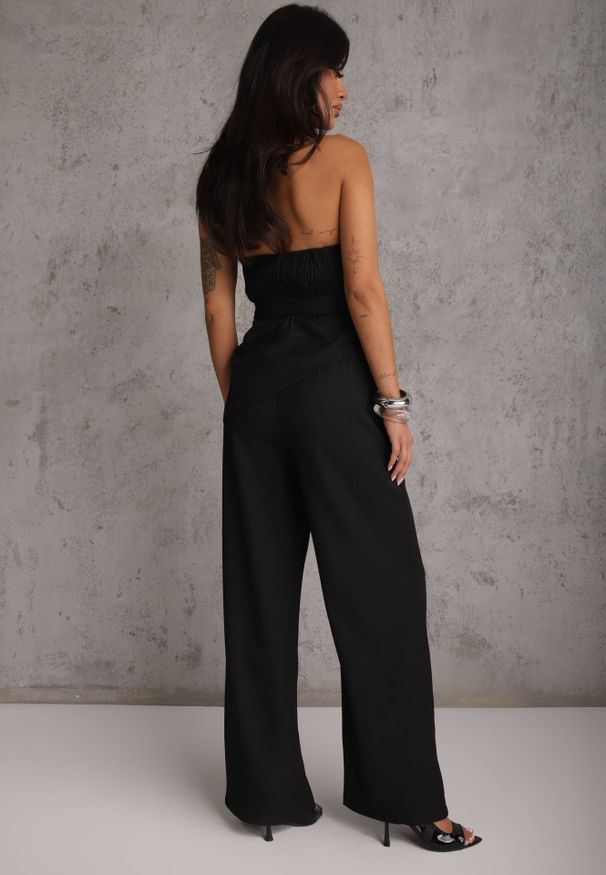 Renee - Czarny Komplet Garniturowy Asymetryczny Top Bandeau i Szerokie Spodnie Sirtila. Kolor: czarny. Materiał: poliester