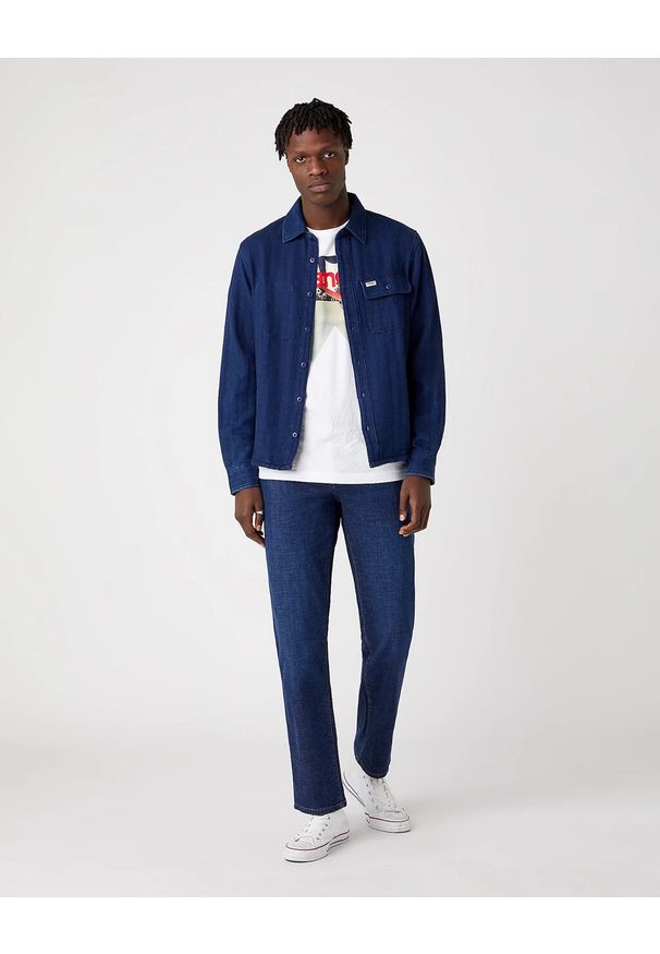Wrangler - MĘSKA KOSZULA JEANSOWA WRANGLER LS OVERSHIRT DARK INDIGO W5J8N3X1E 112130194. Materiał: jeans