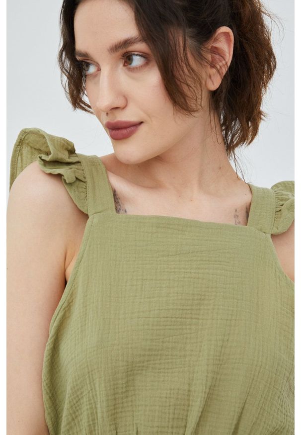 Vero Moda bluzka bawełniana damska kolor zielony gładka. Okazja: na co dzień. Kolor: zielony. Materiał: bawełna. Wzór: gładki. Styl: casual